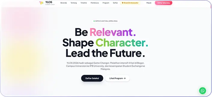 YLOS 2026 full-stack event website interface
